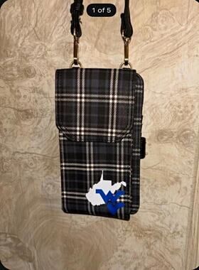 West Virginia Mountaineers Plaid Crossbody Wallet Strap, Card Slots, Zipper